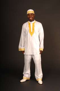 African Mens 3PC Wedding Suit Bridal White Gold Medium  