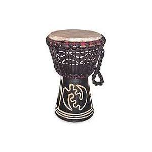    NOVICA Wood djembe drum, Fear None but God (black) Toys & Games