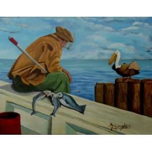  The Fishing Buddies, Original Painting, Home Decor 