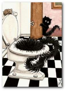 Peek&Boo Black Cats Potty Prank Swirly FuNHumor ArT   ACEO LE Print 