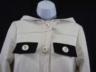 LIQUID Cream Black Button Front Hooded Coat Jacket Sz 4  