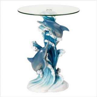 DOLPHIN OCEAN WAVES ACCENT SIDE TABLE STATUE ROOM DECOR  
