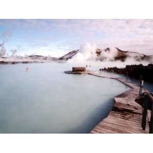  People Swim in the Blue Lagoon Spa in Grindavik, Iceland 