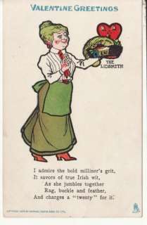 VINEGAR VALENTINE LADY MILLINER / HATS, 1906 Tuck POEM  