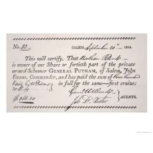  Certificate of Shares in the American Privateer General 