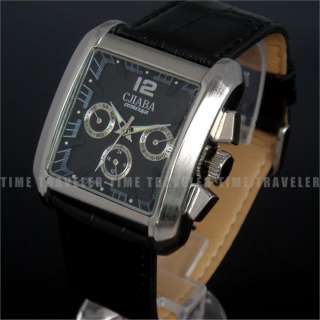 Square Military Automatic Mechanical Mens Leather Watch  