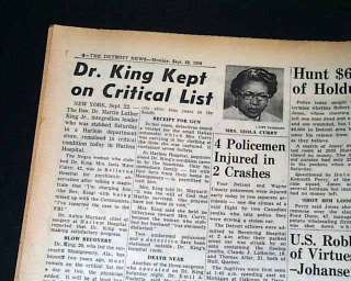 MARTIN LUTHER KING JR. NY Murder Attempt 1958 Newspaper  