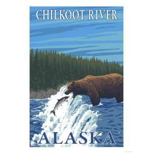 Bear Fishing in River, Chilkoot River, Alaska Giclee Poster Print 