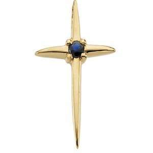 Elegant and Stylish 17.75X10.00 MM Cross Pendant with Sapphire in 14K 