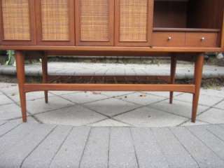 DANISH MODERN WALNUT AND CANED BAR CABINET MID CENTURY WITH ONE DRAWER 