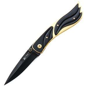   Gold Frame w/Black Scale Handle, Black Blade, Plain