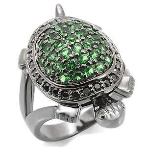   Tortoise Emerald Synthetic Stone Brass Ruthenium Ring AM Jewelry