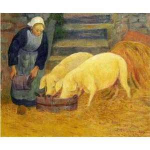Young Girl Feeding Two Pigs Paul Serusier. 20.00 inches by 17.25 
