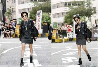 Black Japan style punk rock girls Leather Jacket  