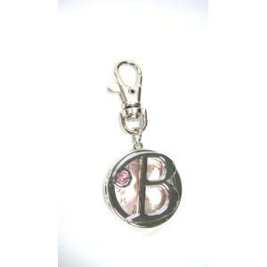 Silver Stainless Pocket Keychain Mini Watch Clock Initial Letter B w 