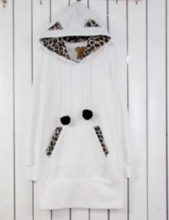 Japan hot vivi leopard ear hoodie pompom dress coat  