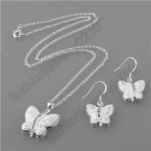 BEAUTIFUL Butterfly SILVER NECKLACE +EARRING SET QST031  