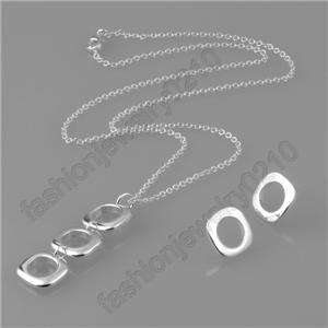 FASHION SILVER SQUARE NECKLACE + EARRINGS SET QST210  