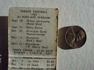 1965 West Lafayette,Indiana Purdue football schedule matchbook 
