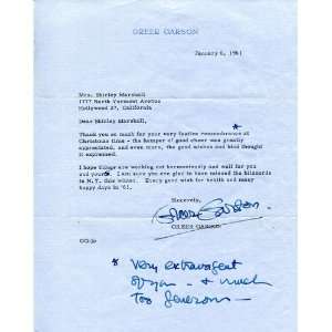  Greer Garson Autographed Letter   Sports Memorabilia 