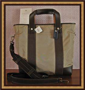 COACH Thompson Khaki Nylon & Brown Leather Tote bag w/ Shoulder strap 
