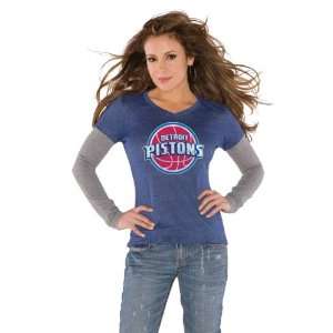  Detroit Pistons Royal Womens Primary Logo Tri Blend Long 