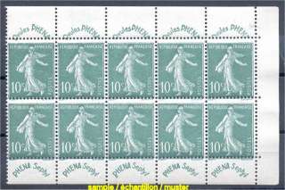 FRANCE, PHENA TAB STAMPs, IN BOOKLET PANE OF 10 MNH  