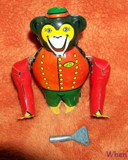 Antique Joustra France Monkey Acrobat Tumbling Windup Tin Toy Works 
