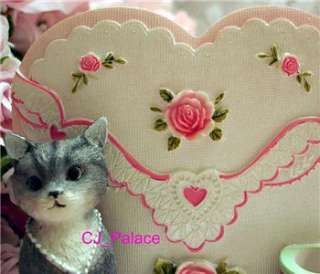  Rose Kitty Cat Memo Note Pad Holder Recipe Card Holder with Pen Stand