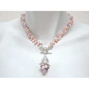  Natural Pink Mix Freshwater Pearl Bud Cluster Necklace 