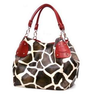 Red Large Vicky Giraffe Print Satchel Purse Handbag New  