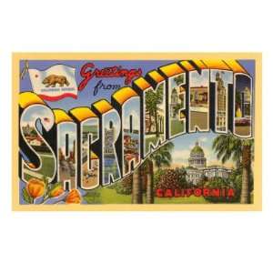  Greetings from Sacramento, California Giclee Poster Print 