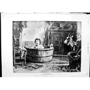  1890 Vautier Print Little Girl Crying Bath Tub House
