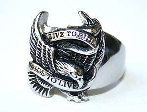 Harley Biker Hawk Eagle Live to Ride Stainless Steel Ring  