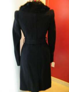 bebe Double Belted Wool Coat BLACK fur collar 171655 x small  