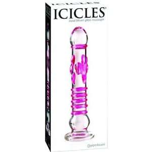 Icicles no. 6 hand blown glass massager   clear w/pink numbs and rings
