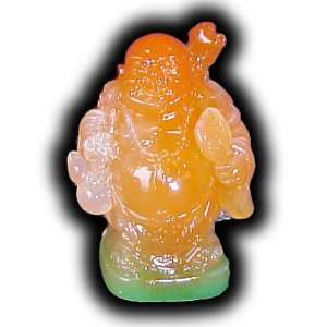  Miniature Red Jade Buddha with Bag of Wishes on Shoulder 