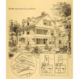 1890 Print Physicians House Architectural Design Floor Plans 