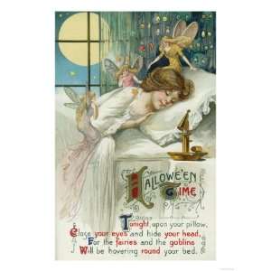 Halloween Time Fairies Around Sleeping Woman Scene Giclee Poster Print 