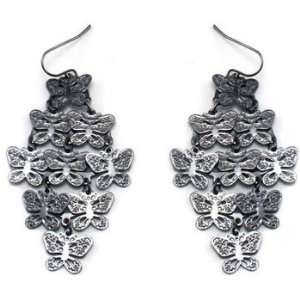  Hematite Tone Cascading Butterfly Earrings Jewelry