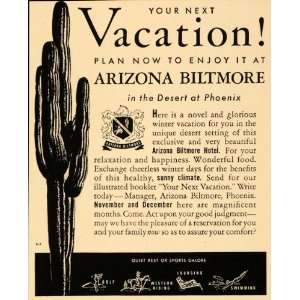  1938 Ad Vacation Arizona Biltmore Desert Hotel Resort 