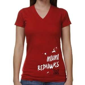   RedHawks Ladies Paint Strokes V Neck T Shirt   Red