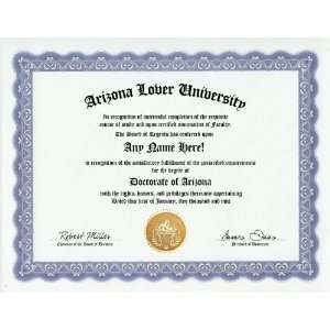  Arizona Lover Arizonan Degree Custom Gag Diploma 