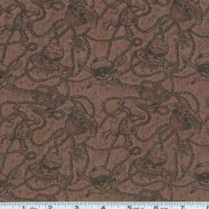   The Sea Pirates Skulls Brown Fabric By The Yard Arts, Crafts & Sewing