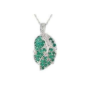  5/8 Carat Emerald & Diamond 14K White Gold Leaf Pendant w 