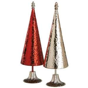  Set of 2 Small Multi Color Table Top Metal Trees 15.25 