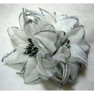  Silver Glitter Flower Hair Clip Pin and Band Beauty