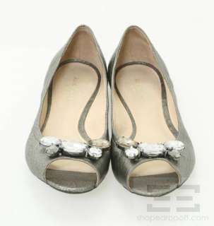 Kate Spade Gunmetal Leather & Jeweled Peep Toe Flats Size 10  