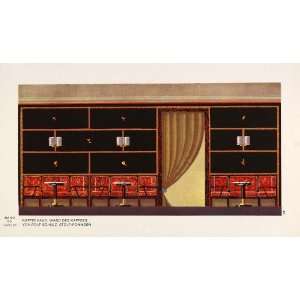  1930 Art Deco Interior Design Coffeehouse Walls Litho 