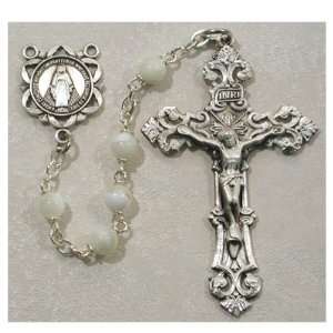 5MM BEAD GENUINE MOTHER OF PEARL ROSARY WITH STERLING SILVER CRUCIFIX 